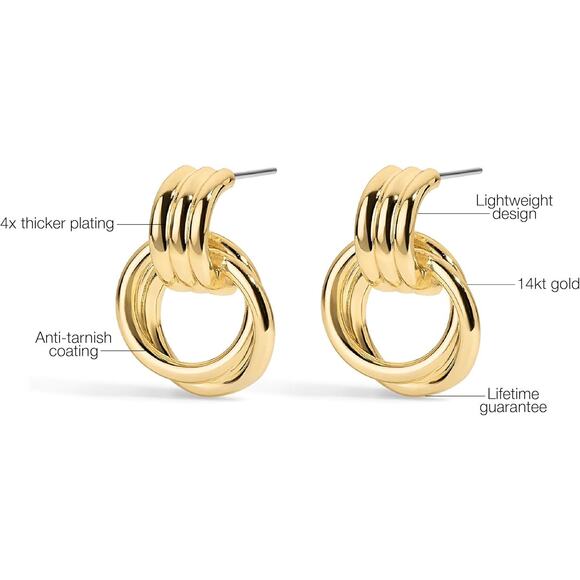 Electric Picks Knot Earrings Women 14k Gold Plated Lightweight Hoop Modern Gift - Picture 3 of 7